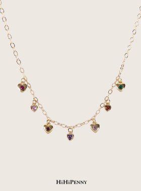 HiHipenny/心形锆石项链多彩镶嵌甜美优雅