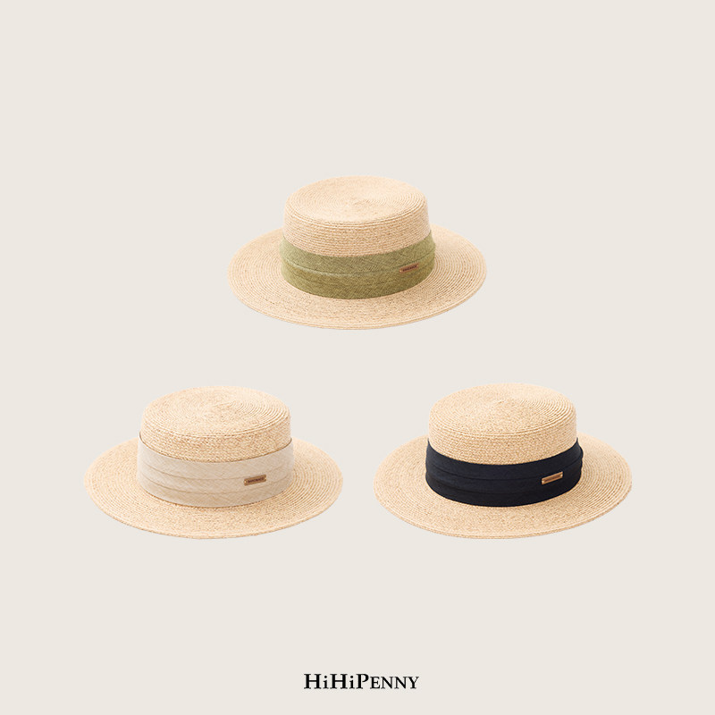HiHipenny/“夏日序曲” 手工编织细拉菲草平顶草帽