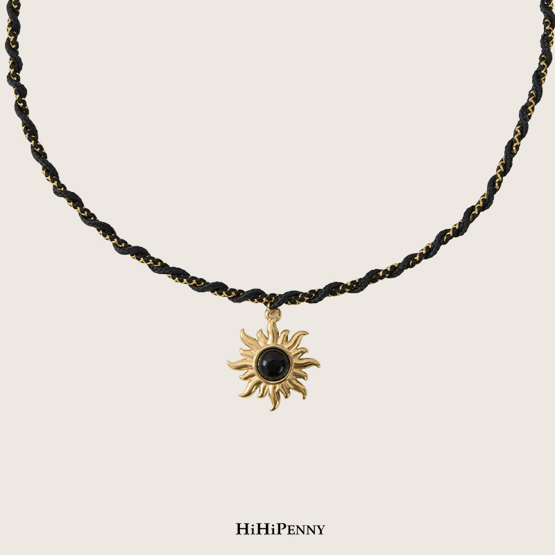 HiHipenny/太阳项链手工绳编织黑金撞色复古毛衣链