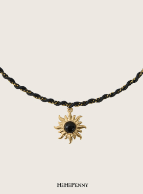 HiHipenny/太阳项链手工绳编织黑金撞色复古毛衣链