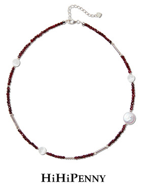 Hihipenny/sicily系列树莓果酱天然淡水珍珠红玉髓项链S925银串珠