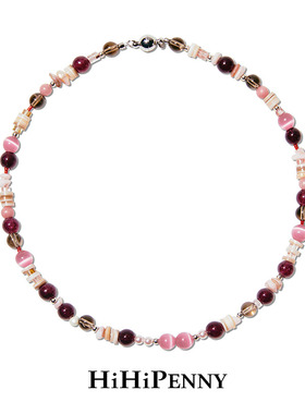 Hihipenny/sicily系列树莓果酱天然贝壳猫眼石项链粉色石榴石项链