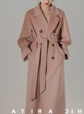 【现货】桃夭粉20山羊绒羊毛80新款101801双面羊绒大衣女毛呢外套