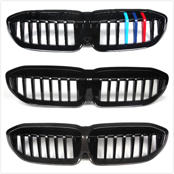 适用于19 2020款宝马新3系G20G28 320i 325i改装三色亮哑光黑中网