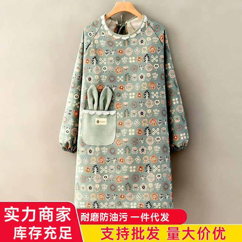 新款加厚长袖帆布围裙厨房做饭洋气罩衣围裙印花冬季中长款罩衣,家庭/个人清洁工具,围裙套装,淘宝优惠券,粉丝福利购,淘宝优惠卷