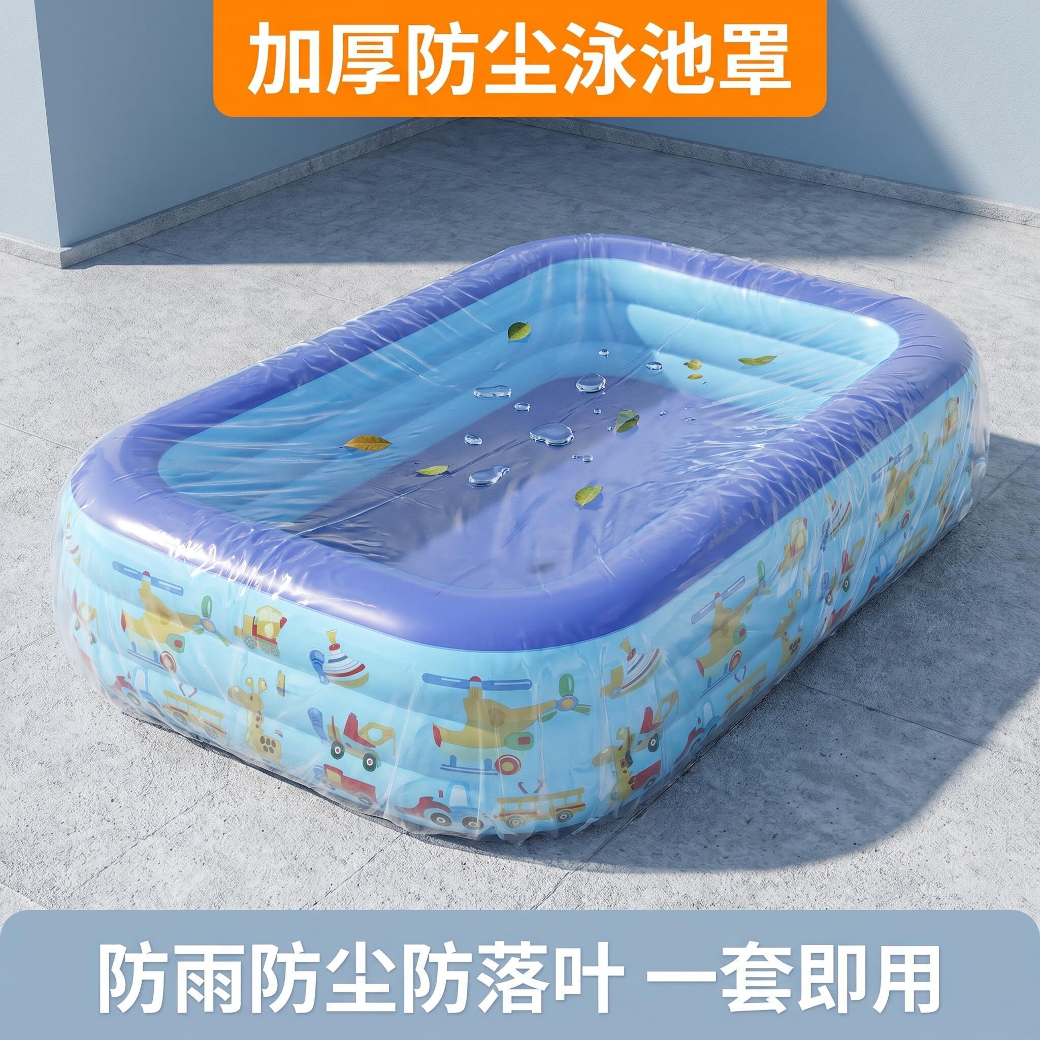 游泳池透明加厚防尘罩晒水保温防雨罩松紧口防风圆形长方形泳池用图片