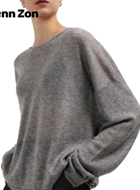 WZ一字领微透羊毛针织罩衫亲肤柔和薄款松弛慵懒氛围感长袖女宽松