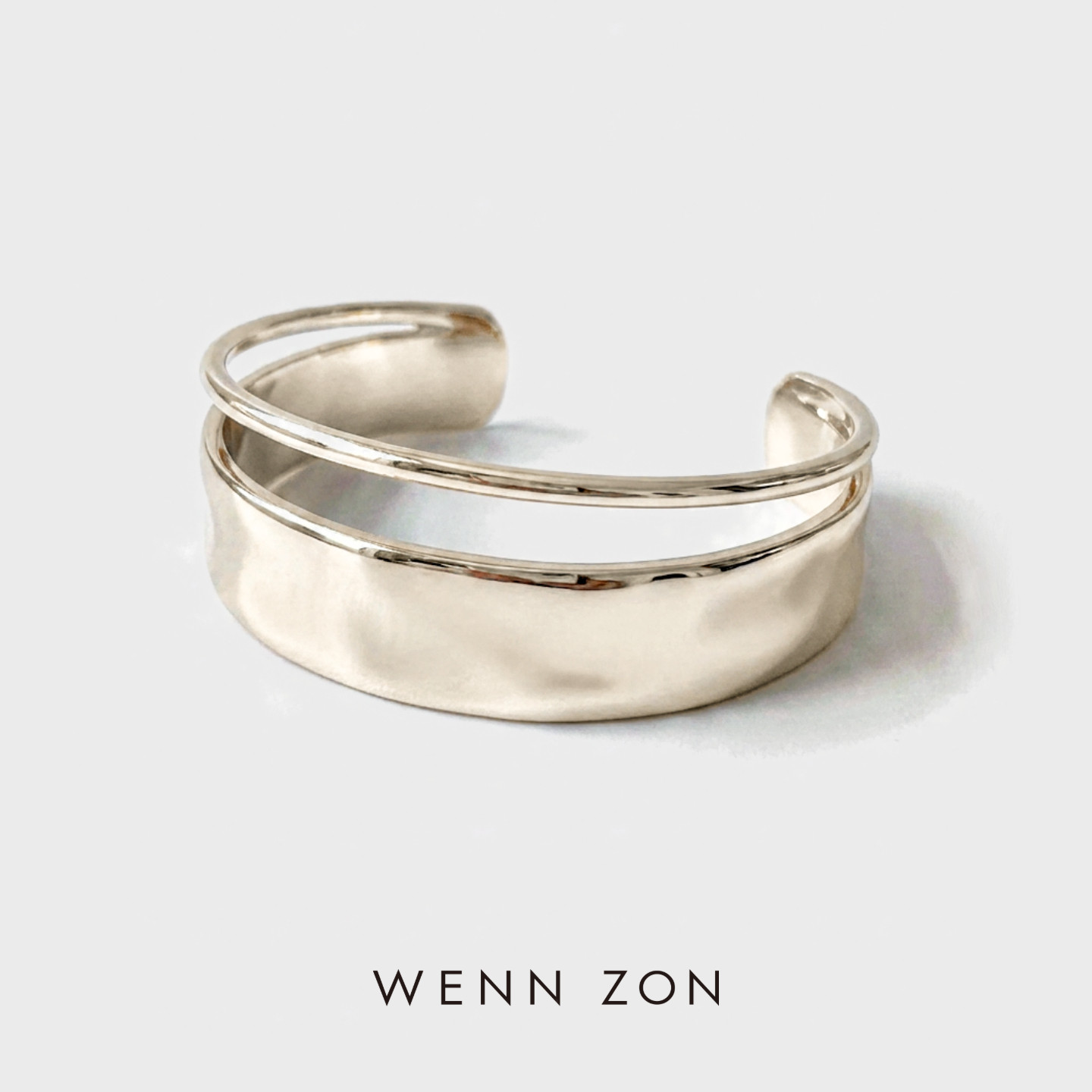 WENN ZON双层简约浅钛金色宽手镯欧美时尚高级感静奢开口个性礼物