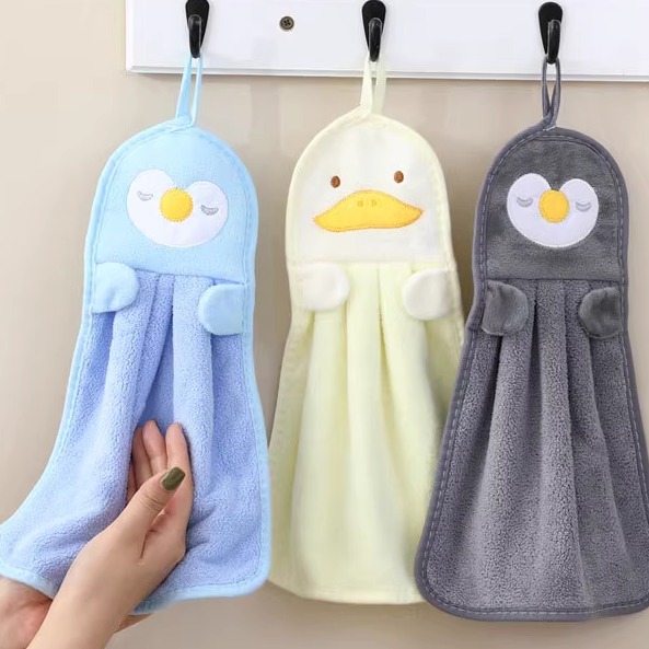 企鹅擦手毛巾挂式儿童卡通擦手小毛巾可爱鸭子口水巾厨房方巾速干