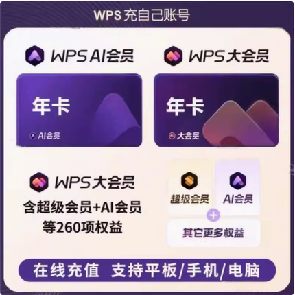 wps超级会员年卡大会员一年卡WPS共372天包含AI稻壳会员