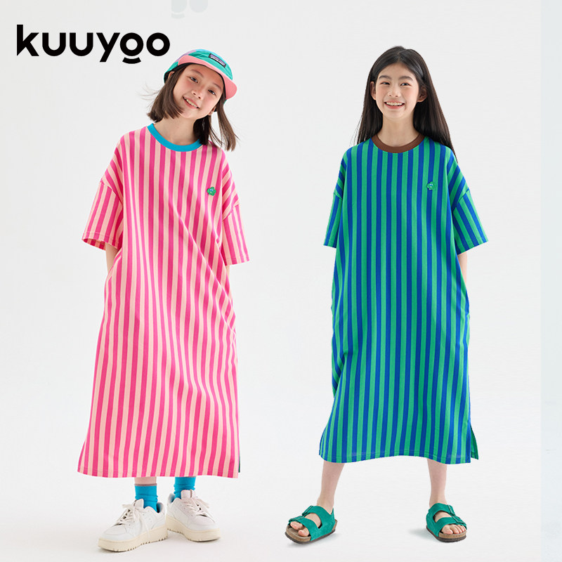kuuyoo谷由儿童夏季条纹T恤连衣裙女童裙子亲子装透气小个子女,童装/婴儿装/亲子装,T恤,淘宝优惠券,粉丝福利购,淘宝优惠卷