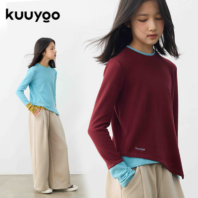 KUUYOO慕斯羊绒不规则拼色打底衫