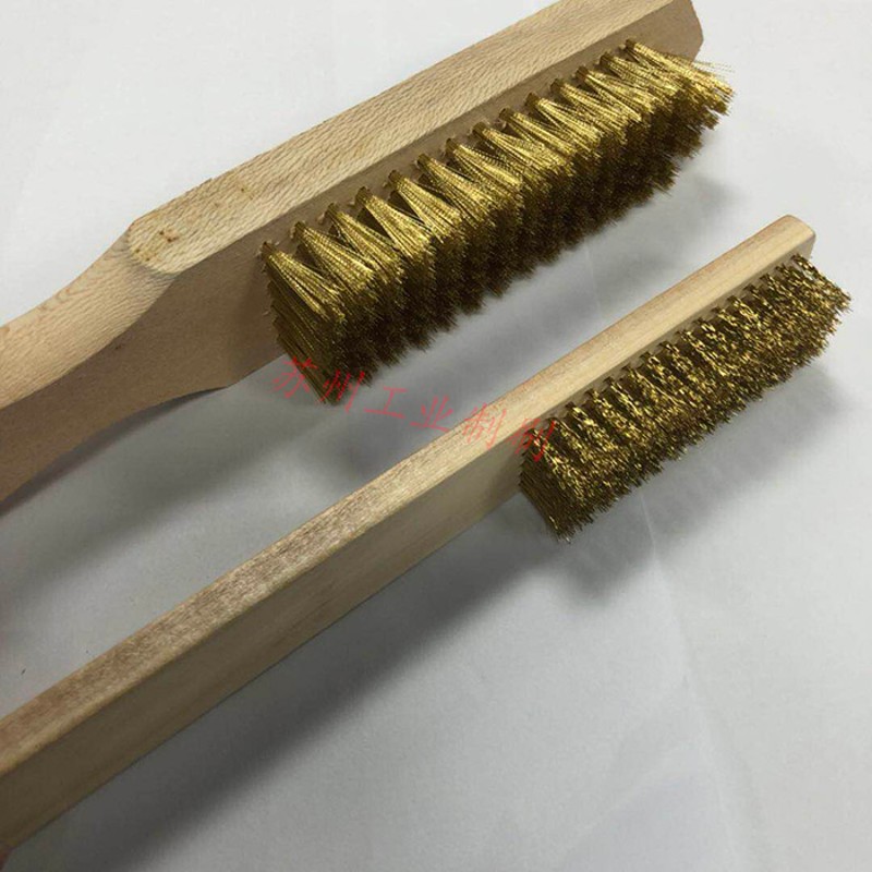 买一送一纯铜丝刷 除锈清洁打磨文玩加密木柄铜丝刷大号工业抛光