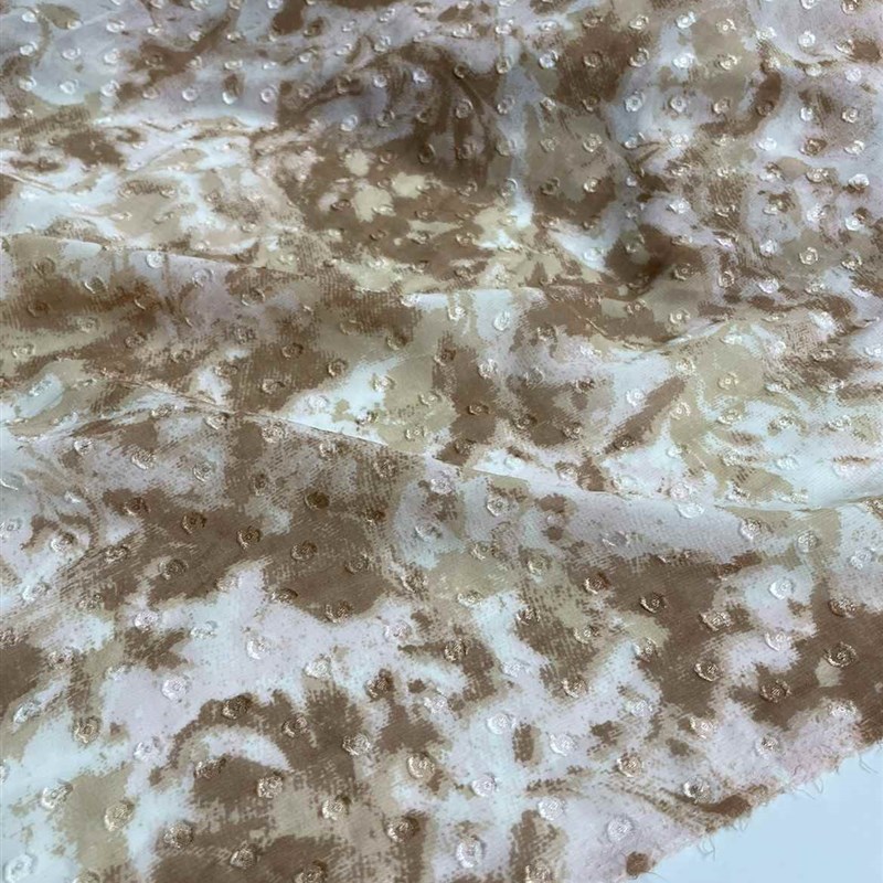 B25夏b季白底印花立体剪花雪纺布头 柔软垂感透连衣裙上衣diy面料