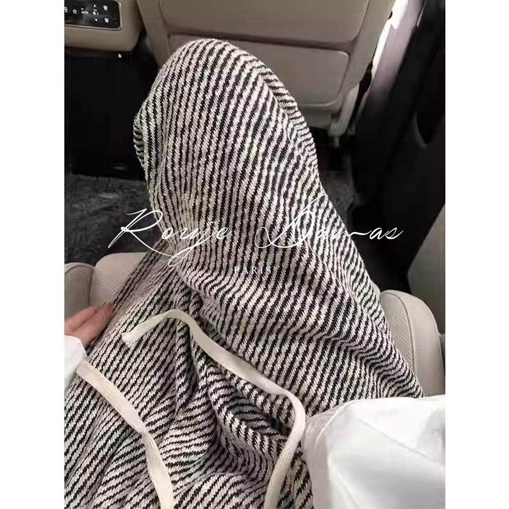 Rouje Damas法式慵懒抽绳斜条纹阔腿裤女加绒高腰垂感直筒休闲裤,女装/女士精品,大码裤装,淘宝优惠券,粉丝福利购,淘宝优惠卷