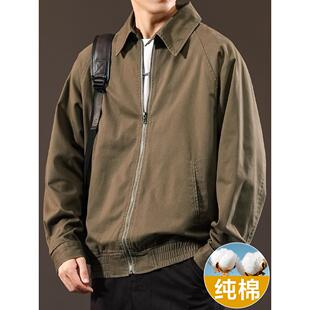 香港纯棉牛仔外套男春秋款宽松翻领男士上衣2024年秋季休闲夹克男
