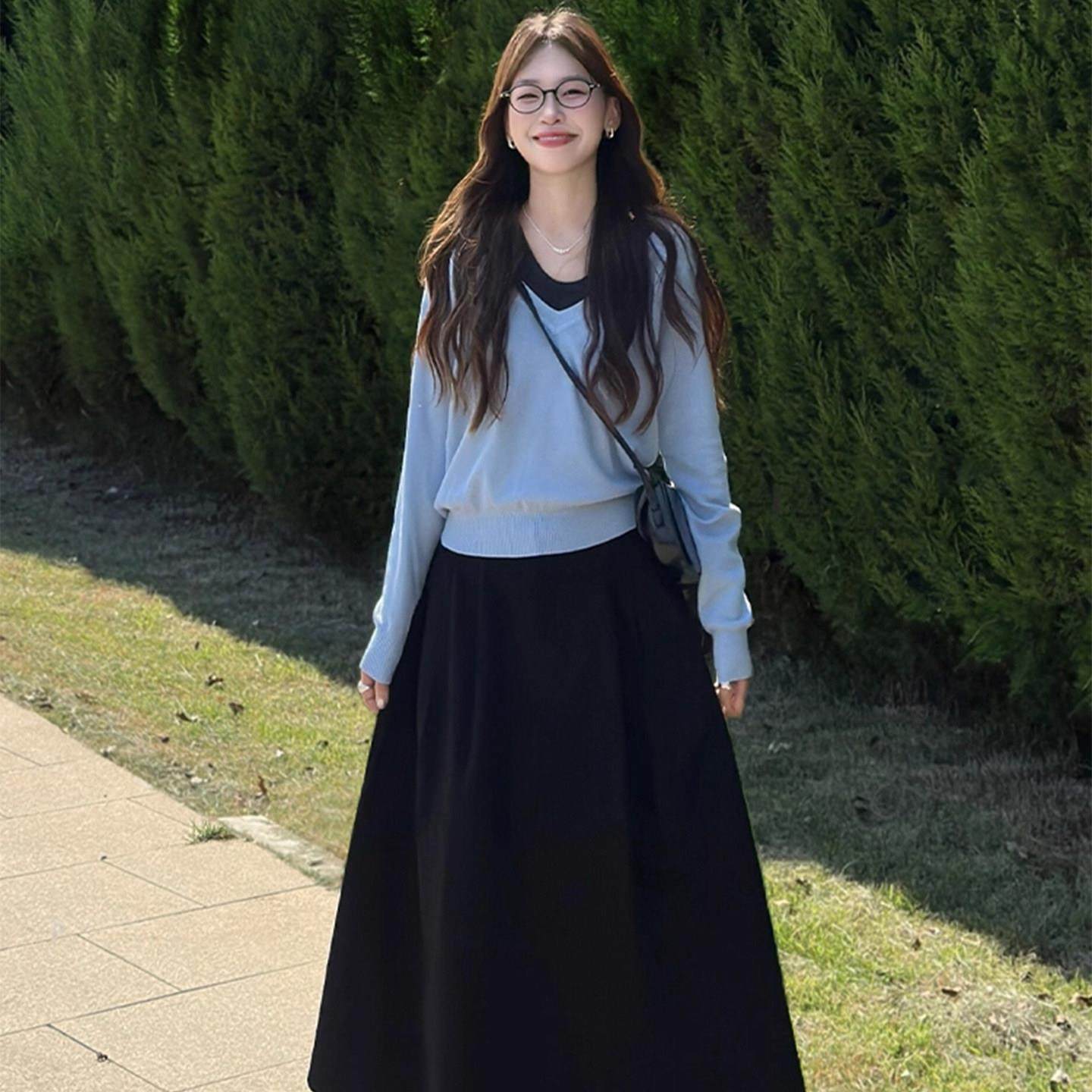 rouje bonjour学院风假两件针织拼色上衣高腰显瘦半身裙两件套女,女装/女士精品,大码套装,淘宝优惠券,粉丝福利购,淘宝优惠卷