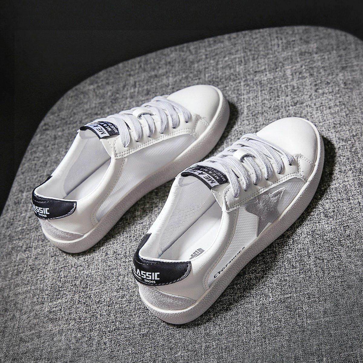 潮牌真皮小白鞋女2025新款百搭网红韩版小脏鞋星星单鞋做旧板鞋女,女鞋,深口单鞋,淘宝优惠券,粉丝福利购,淘宝优惠卷