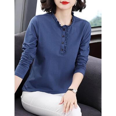 纯棉长袖T恤打底衫女秋冬2025新款洋气减龄中年妈妈秋装内搭上衣