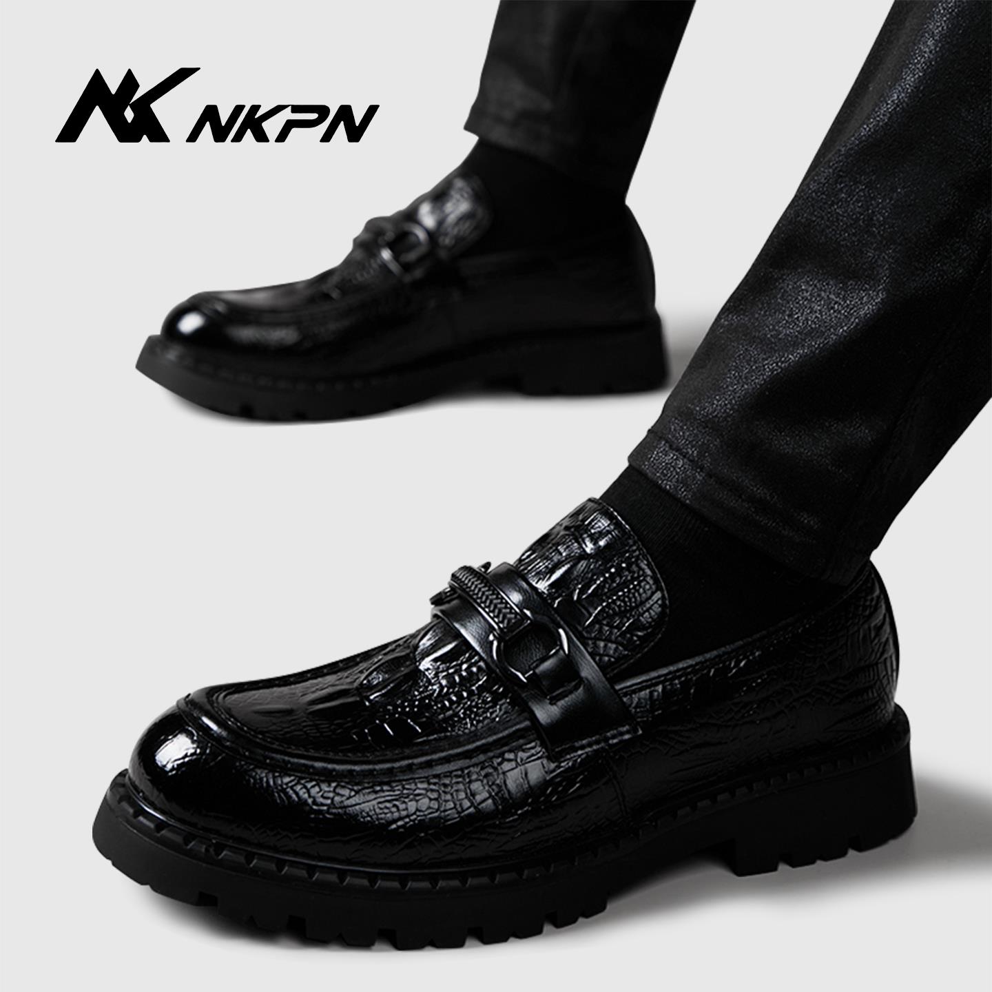 潮牌休闲皮鞋男2025新款透气真皮套脚豆豆鞋商务正装一脚蹬男鞋子