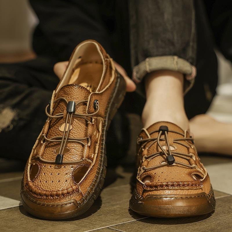 头层牛皮凉鞋男款2025新款真皮外穿透气户外涉水鞋男士防滑溯溪鞋