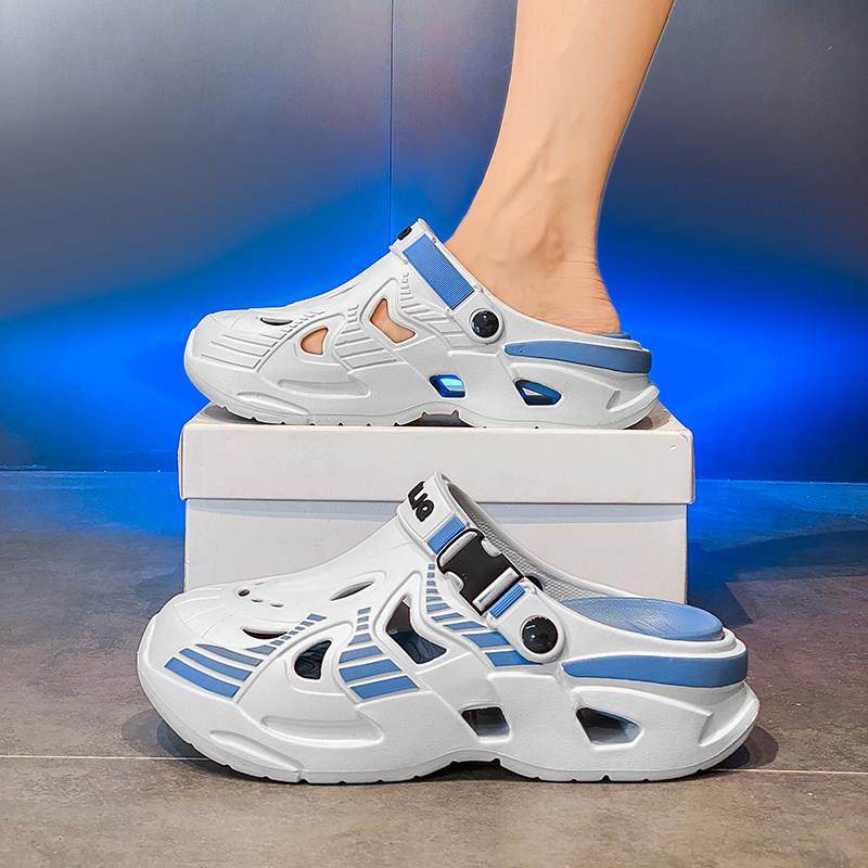 潮牌夏季外穿厚底包头拖鞋防滑防臭洞洞鞋男户外两用漂流沙滩凉鞋