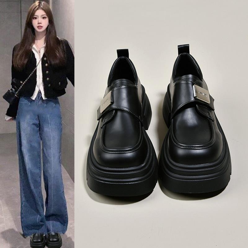 香港真皮厚底乐福鞋女秋季2025新款爆款松糕增高单鞋英伦风小皮鞋