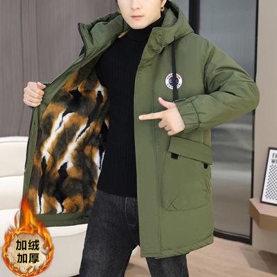2025冬季加绒加厚外套男士中长款派克服男装潮牌保暖衣服连帽夹克