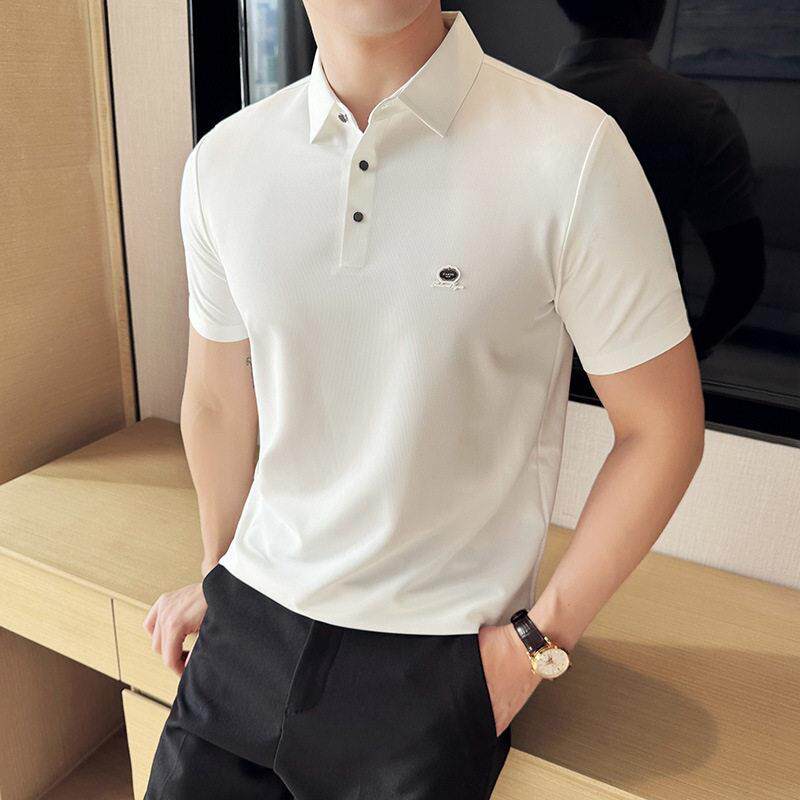 高级感商务休闲POLO衫男士短袖夏季冰丝垂感修身无痕透气翻领T恤