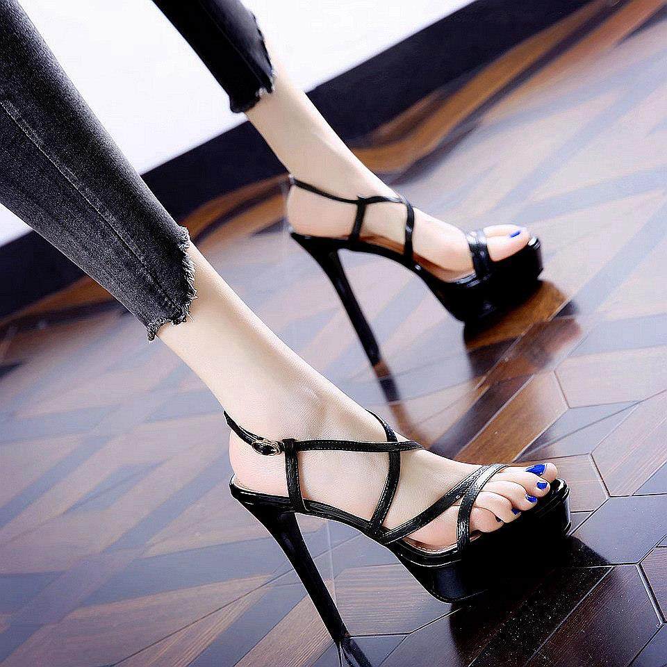 交叉绑带超高跟鞋女春季新款性感御姐气质防水台厚底细跟凉鞋12cm,女鞋,时装凉鞋,淘宝优惠券,粉丝福利购,淘宝优惠卷