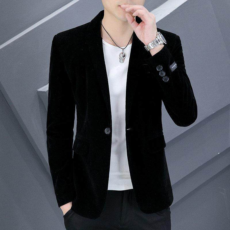 斯蒂芬金丝绒纯色西装外套男春秋季2026新款高端休闲百搭男士西服