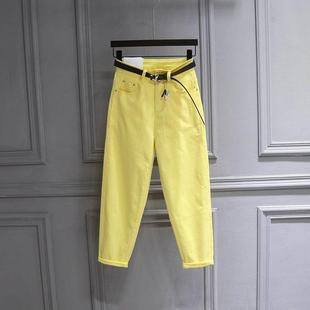 老爹哈伦裤 潮牌黄色休闲九分牛仔裤 女2025年春秋宽松显瘦简约时尚
