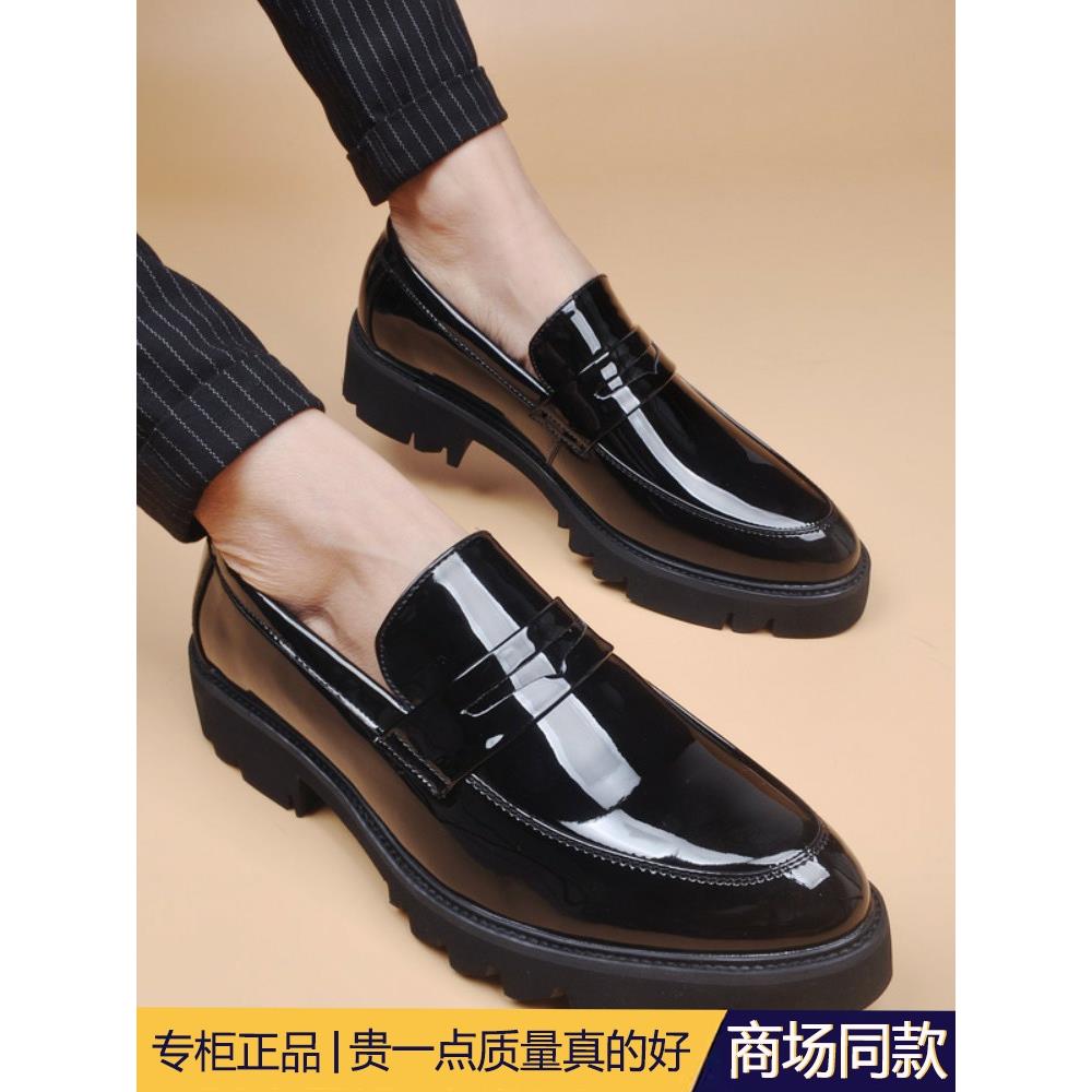 2025年新款皮鞋男真皮厚底内增高商务休闲漆皮男鞋结婚西装皮鞋潮