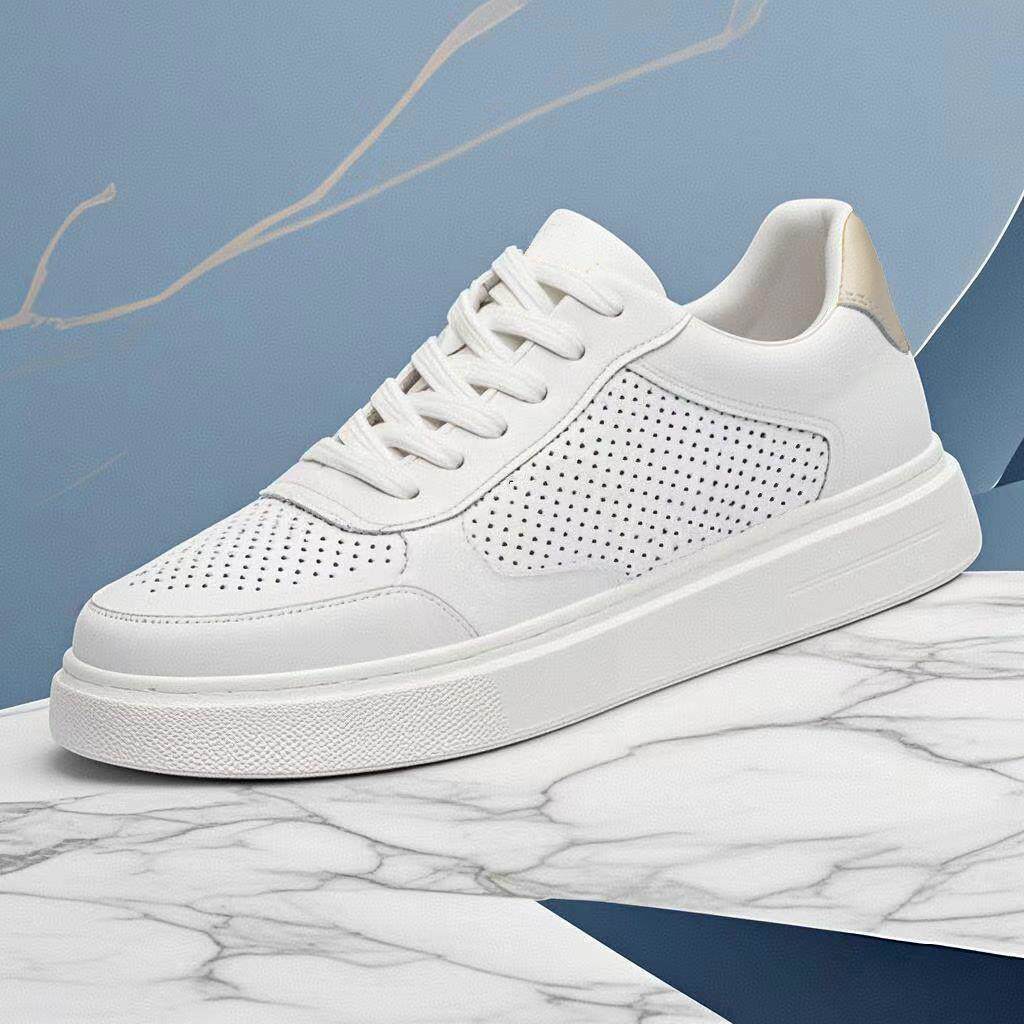 真皮小白鞋男款夏季透气薄款男鞋子牛皮镂空板鞋男士百搭休闲 皮