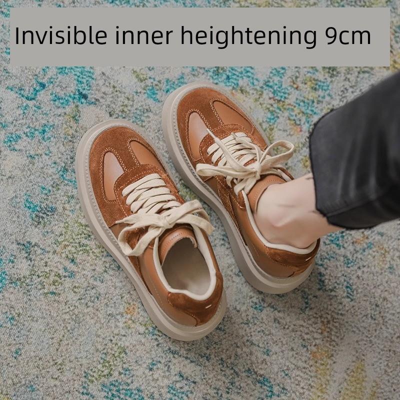 香港真皮内增高德训鞋女秋冬季2025新款爆款厚底休闲运动阿甘板鞋