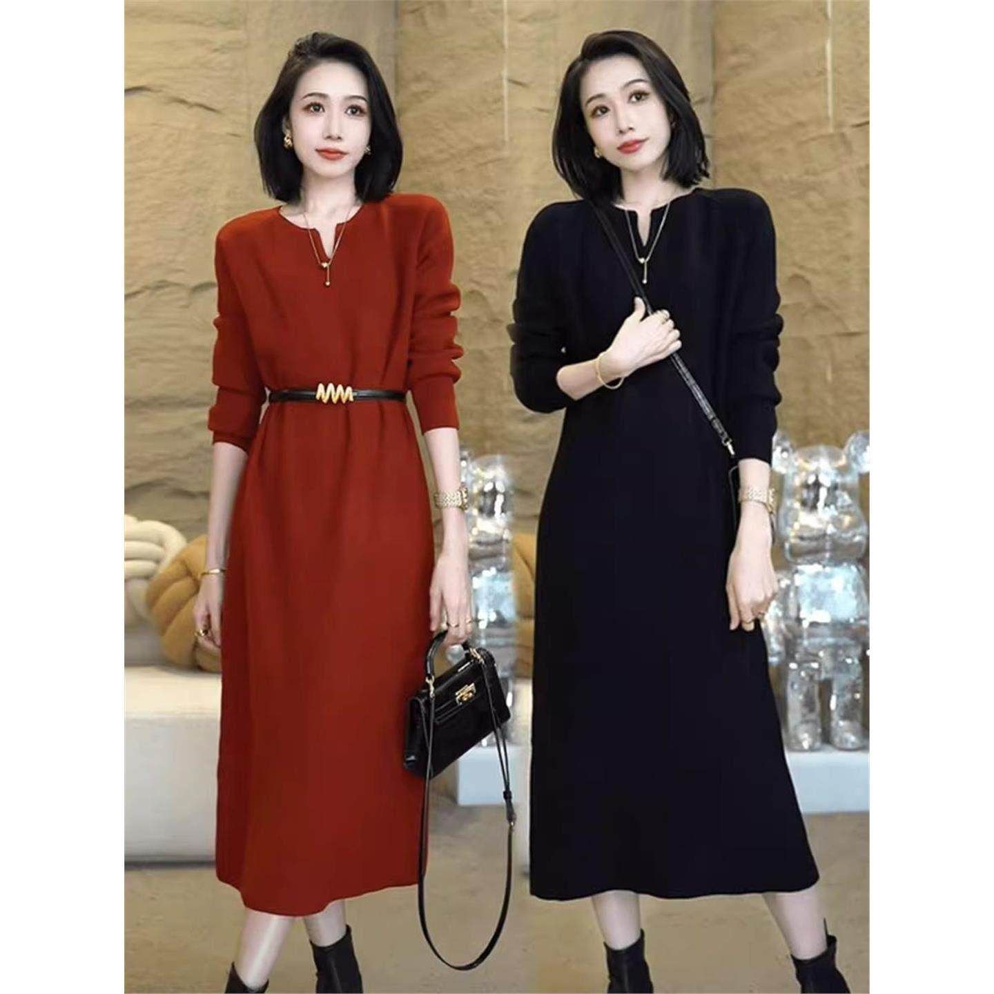 大码女装秋冬高级感V领针织连衣裙胖mm配大衣过膝遮肚显瘦毛衣裙,女装/女士精品,大码连衣裙,淘宝优惠券,粉丝福利购,淘宝优惠卷