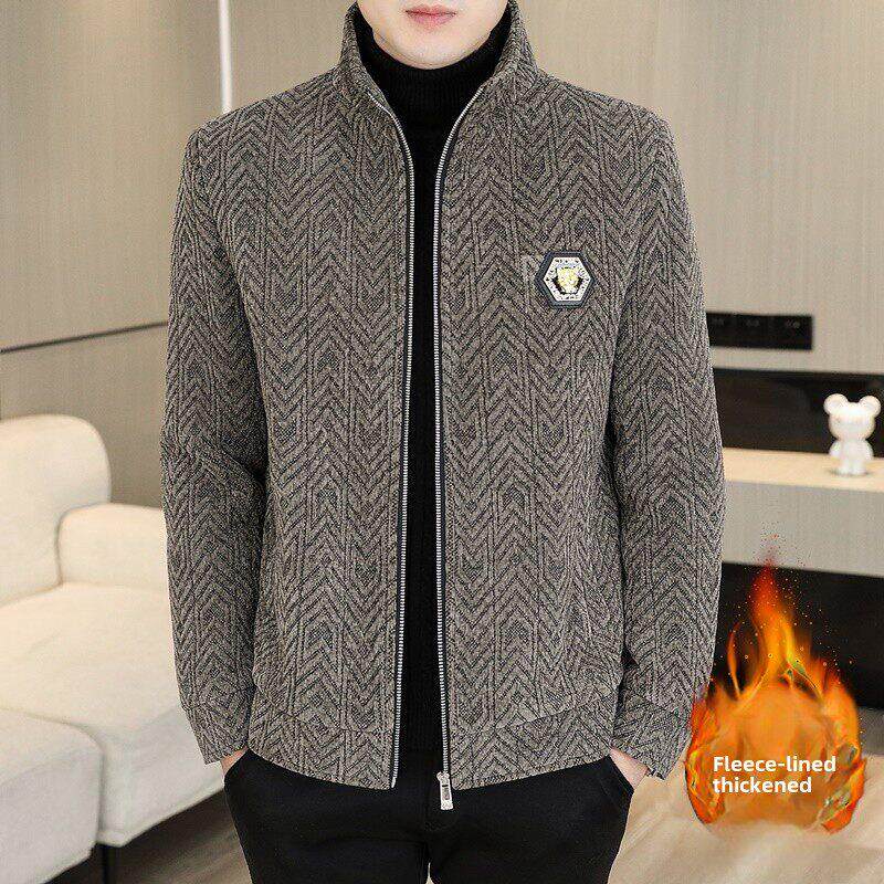 雪尼尔工装夹克男士秋冬季宽松立领毛呢外套加绒加厚痞帅保暖大衣