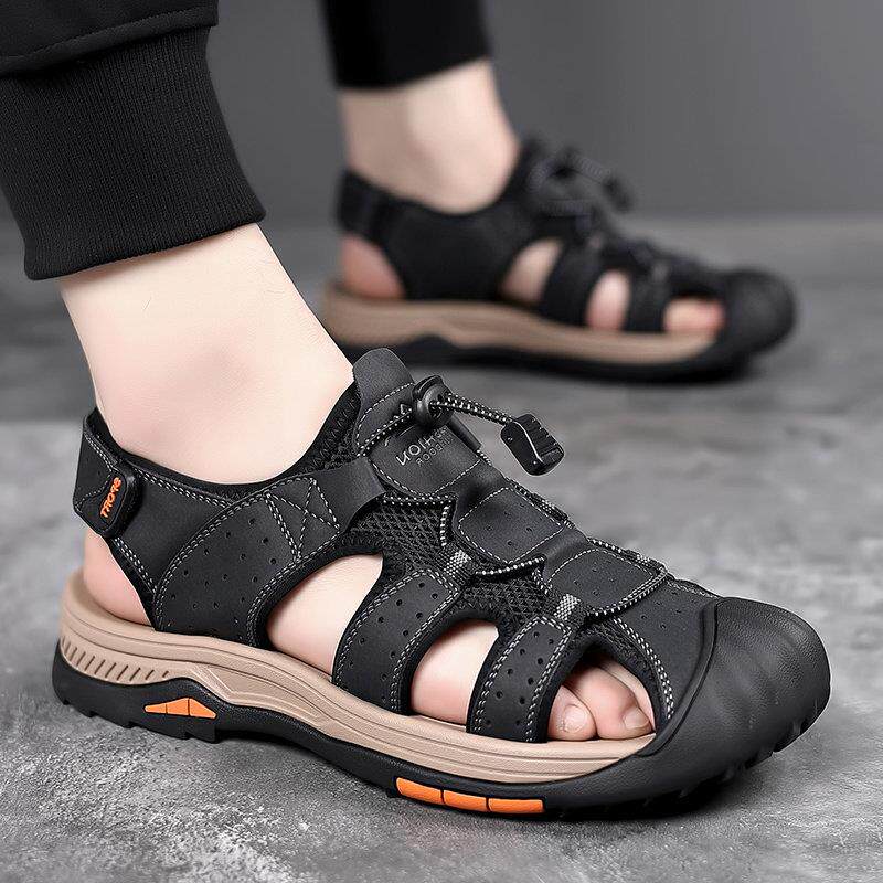 凉鞋男款2025夏季新款真皮运动休闲 户外包头防滑防水沙滩鞋男透