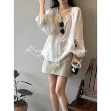 Rouje Damas法式灯笼袖衬衫女2025年新款休闲宽松气质高级感上衣