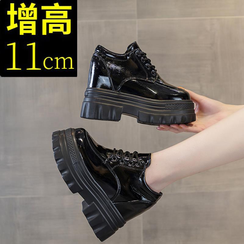 香港厚底小皮鞋女内增高女鞋11厘米小个子显脚小松糕鞋2025秋冬冬