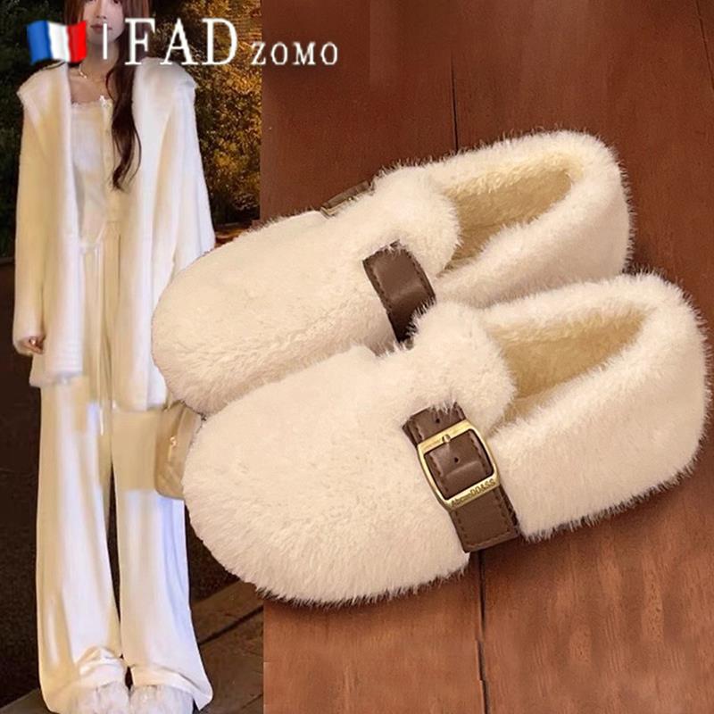 法国Fad Zomo法式毛毛鞋女外穿2025秋冬季加绒玛丽珍豆豆单鞋棉鞋