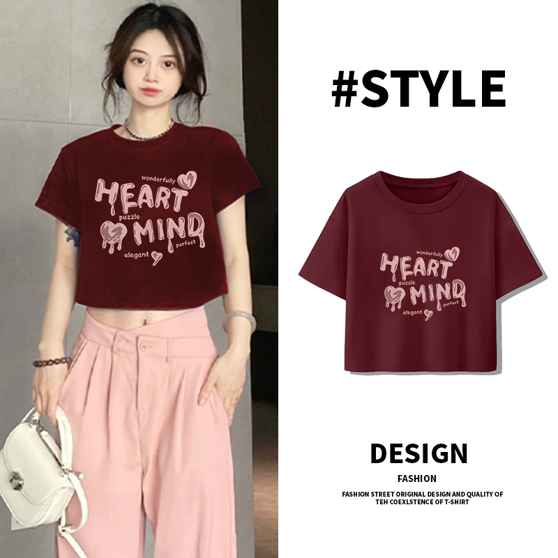 美式复古bm显瘦黑色正肩短款t恤