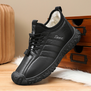 冬季新款绵羊毛棉鞋男加绒加厚冬季老北京布鞋防水棉靴防滑爸爸鞋