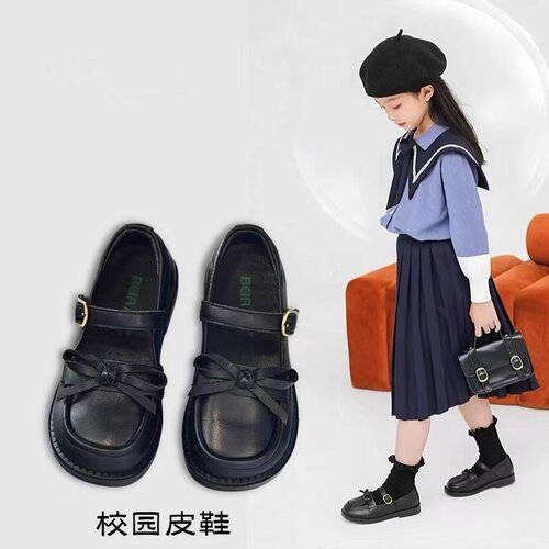 真皮软底女童学院乐福鞋