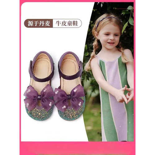 真皮夏季新款女童公主凉鞋