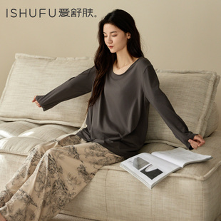 阔腿裤 宽松套头家居服套装 型 爱舒肤品质纯棉睡衣女士长袖 ISHUFU