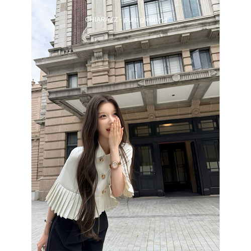 池昭昭Chiarazz Moonwalker 缎面双排扣翻领百褶斗篷外套女