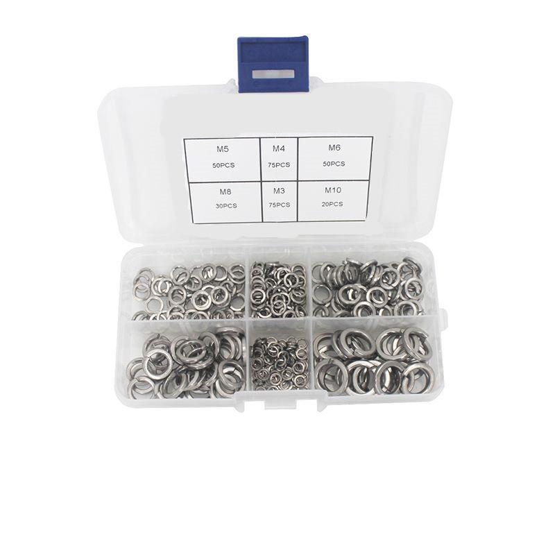 跨境货源300pcs/盒不锈钢垫片弹簧垫圈弹性垫片M3M4M5M6M8M10套装