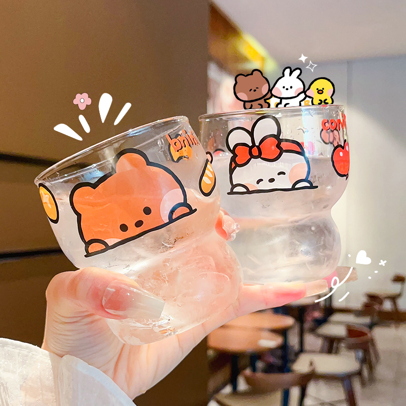 布朗熊minini玻璃杯水杯女新款2024夏季家用啤酒杯果汁杯咖啡杯子