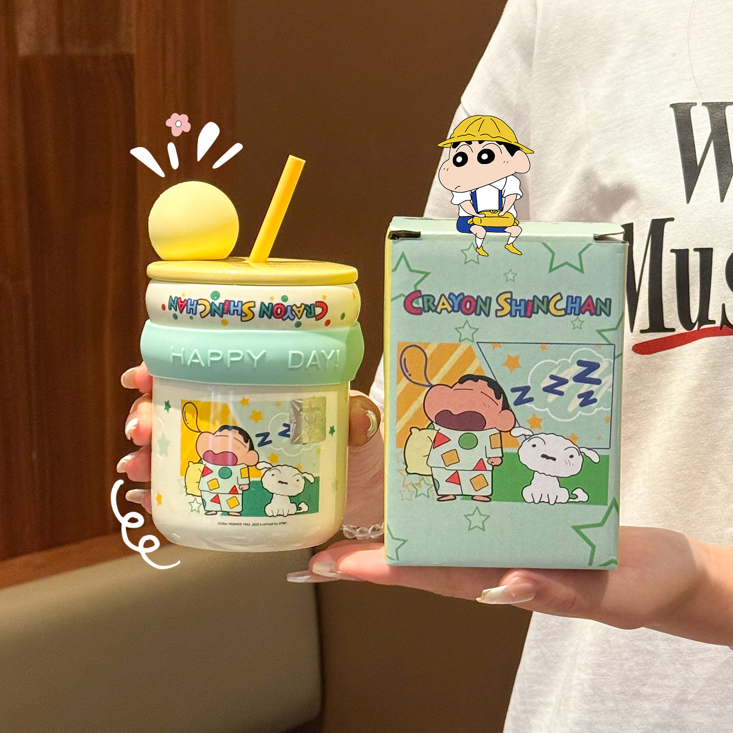 正版蜡笔小新杯子家用陶瓷马克杯